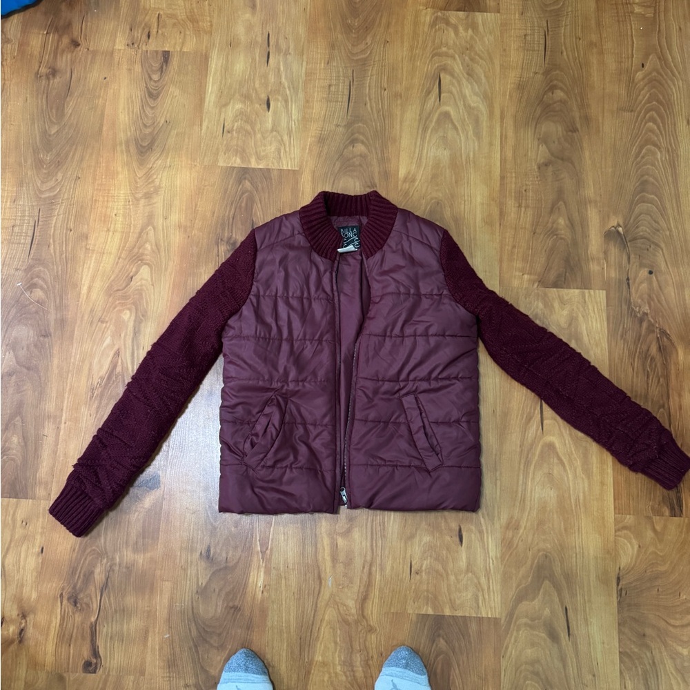 Billabong Burgundy Quilted Jacket with Knit Sleeves
